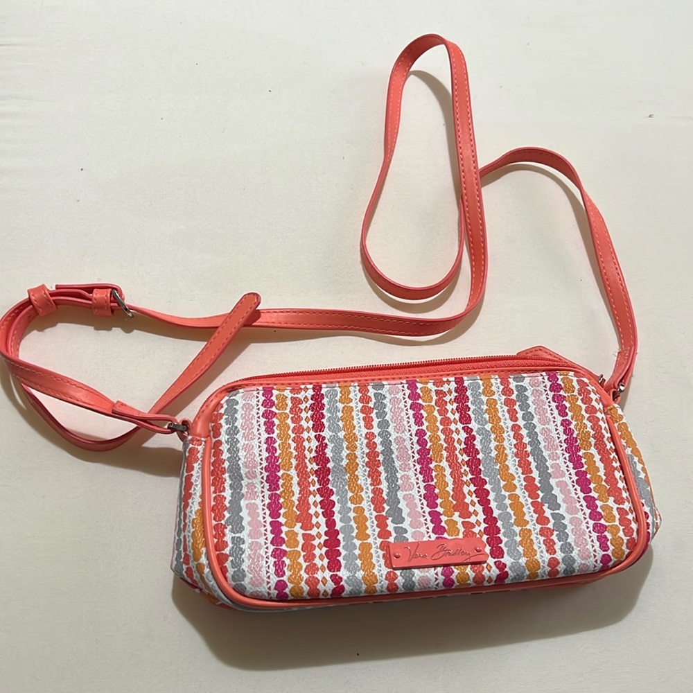 Vera Bradley‎ Coral Confetti Stripe Small Zip Crossbody